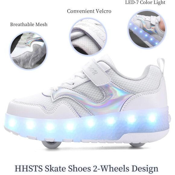 Kid's White New Upgraded Wheels Shiny Dark Roller Skates Skate Beautiful Shoes - Picture 2 of 7